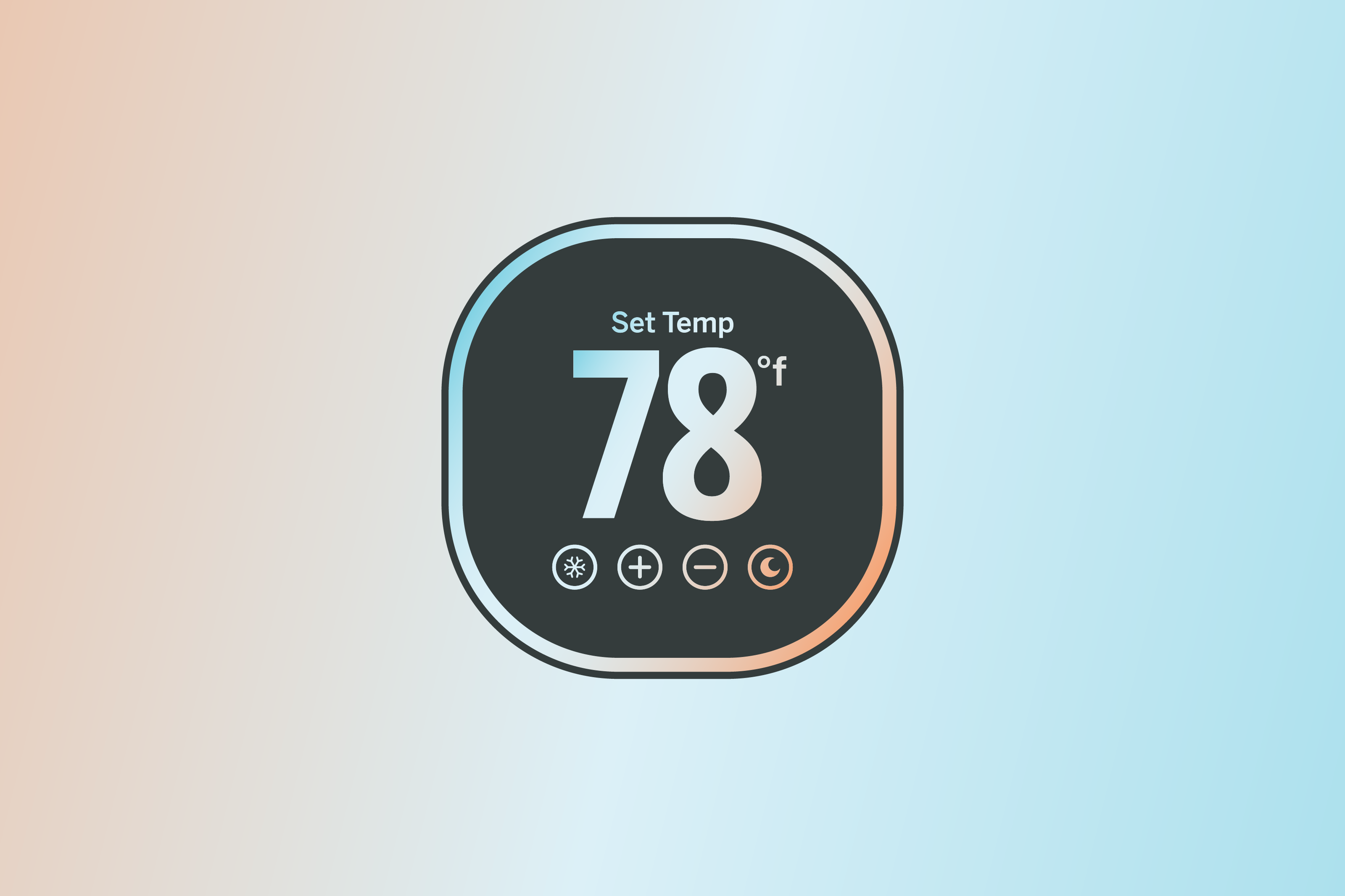 A visualization of a thermostat set to 78 degrees Fahrenheit, a typical recommendation during the summer months.
