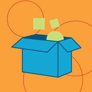 A graphic of a blue box to be used for storage on an orange background.