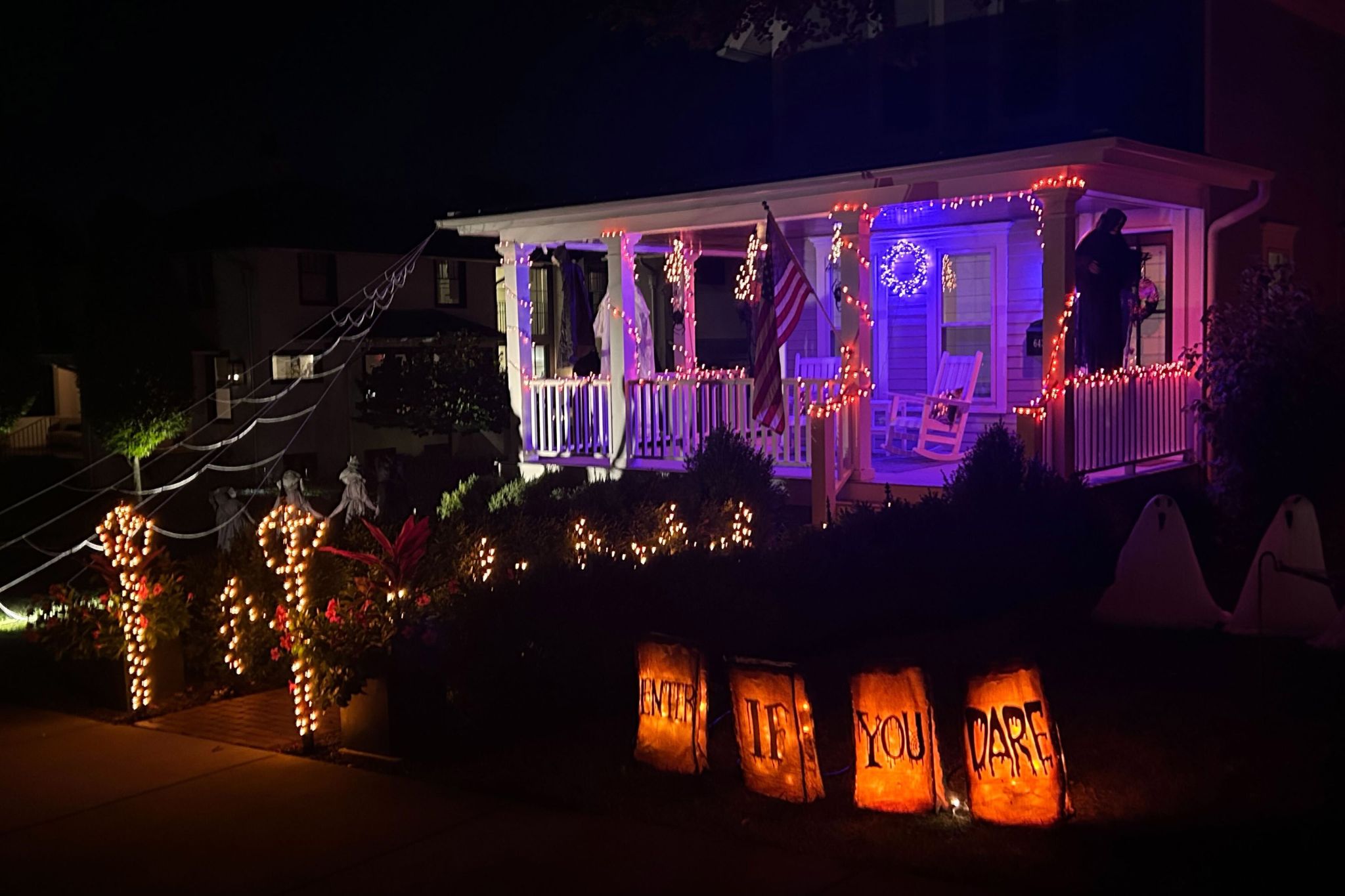 A Halloween ready decorated house ready for trick or treaters.