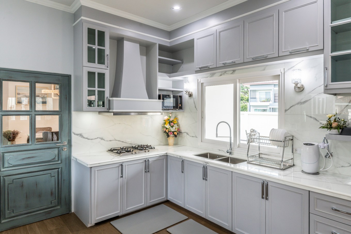 A modern kitchen room interior with recently replaced cabinets.