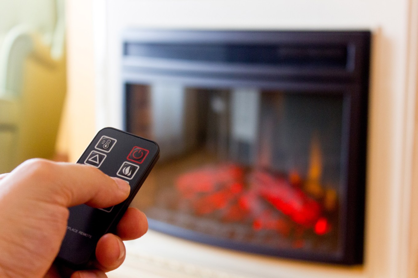 An electric fireplace with a remote control function.