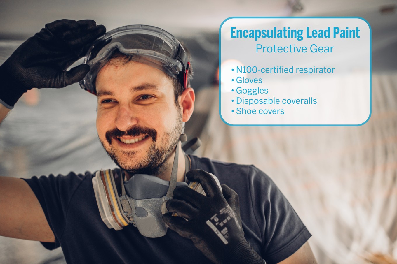 Helpful information on the protective gear to use when encapsulating lead paint such as N100-certified respirator, gloves, and more.